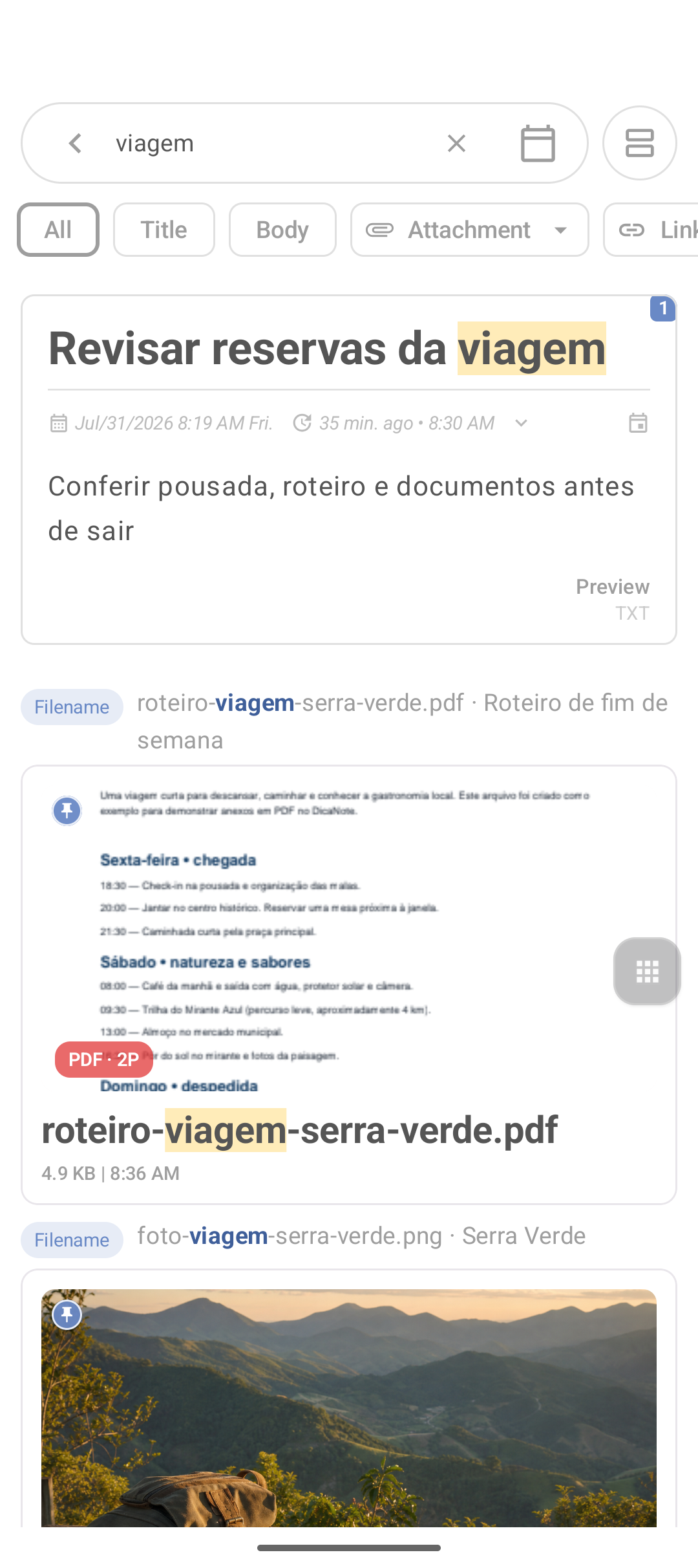 Resultados da busca no DicaNote
